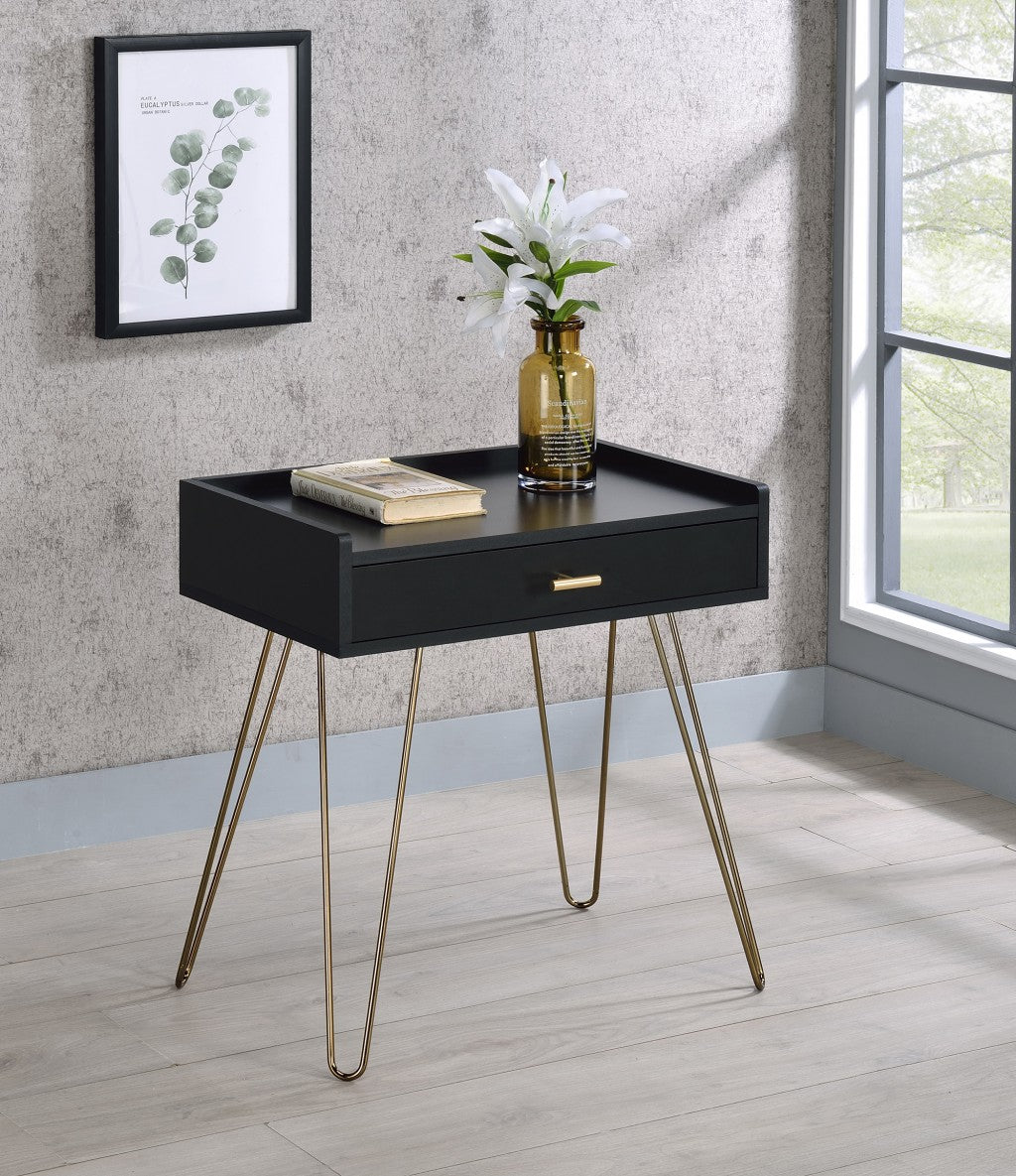 24" Gold And Black End Table With Drawer