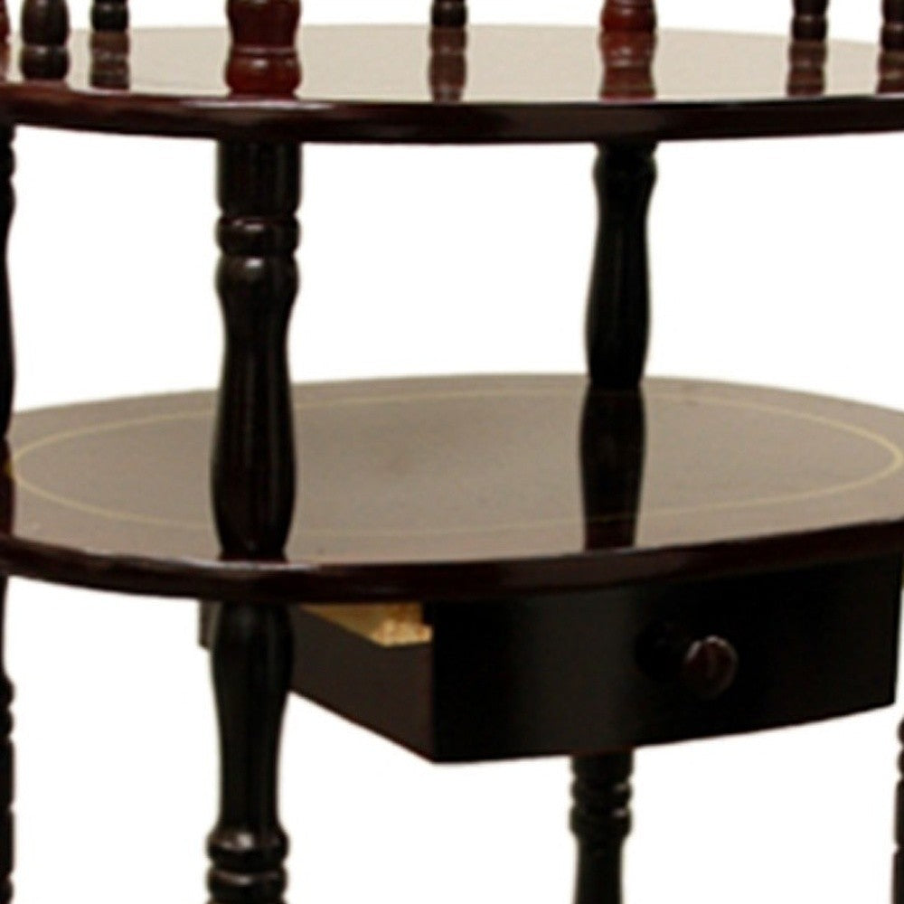 28" Brown Oval End Table With Drawer