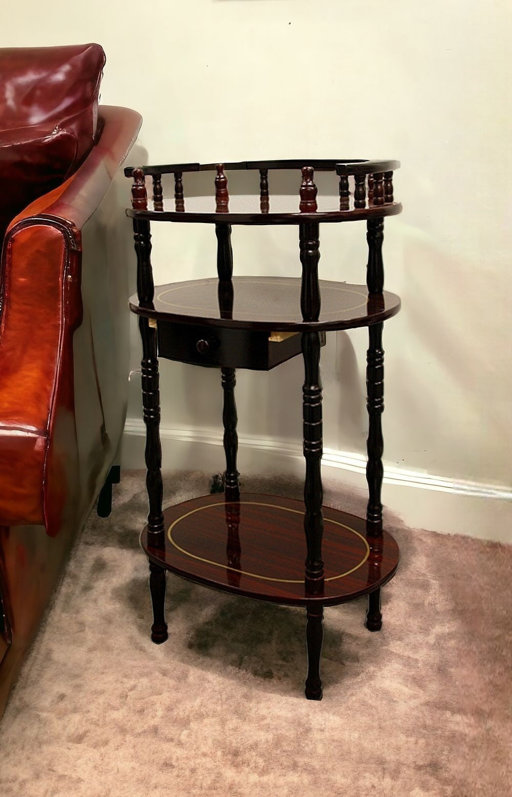 28" Brown Oval End Table With Drawer