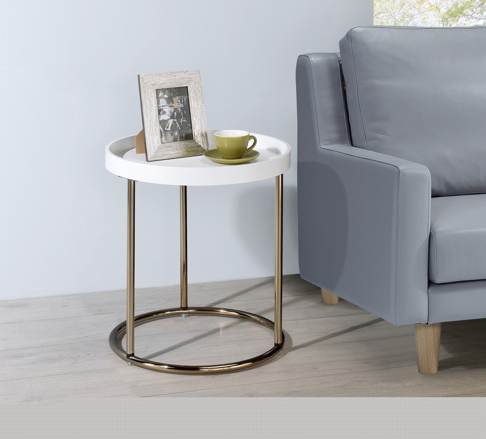 22" Copper And White Round End Table