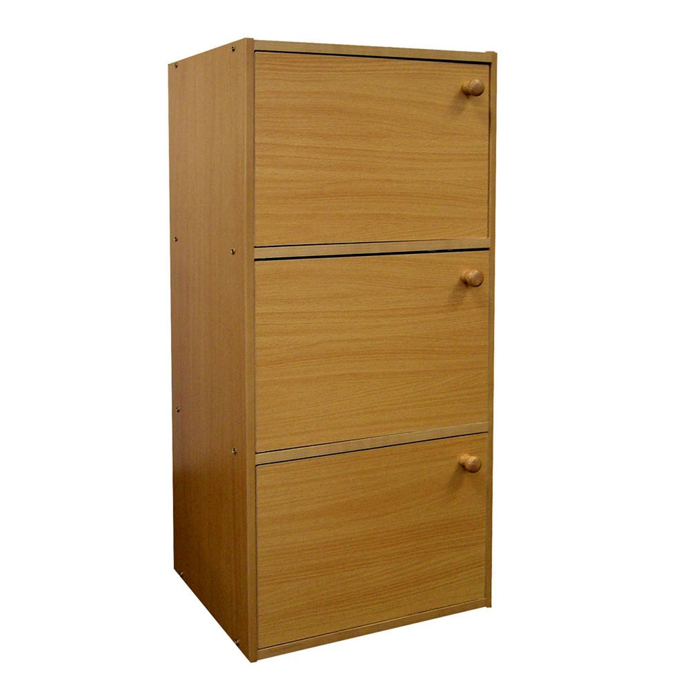 36" Natural Wood Three Tier Bookcase