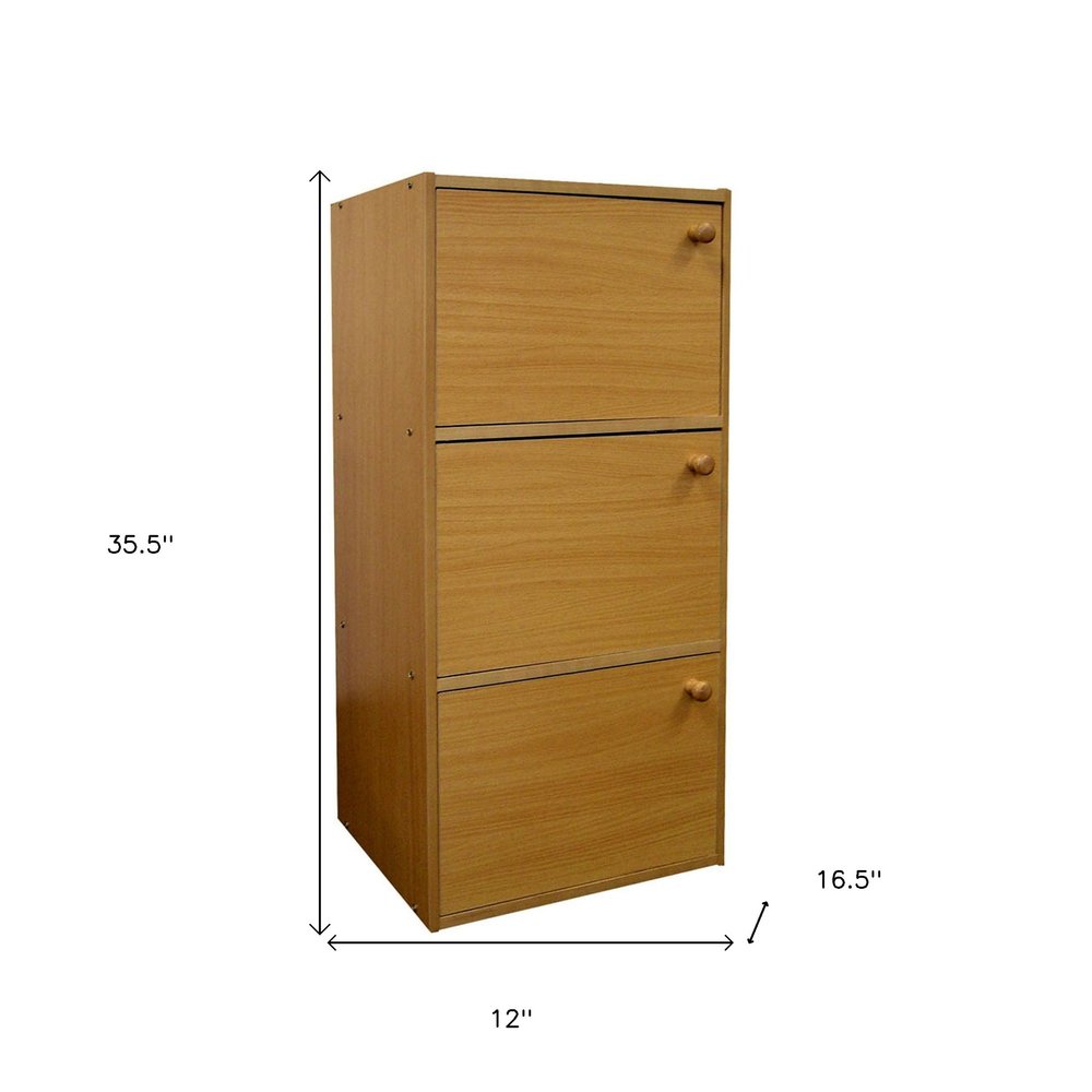 36" Natural Wood Three Tier Bookcase