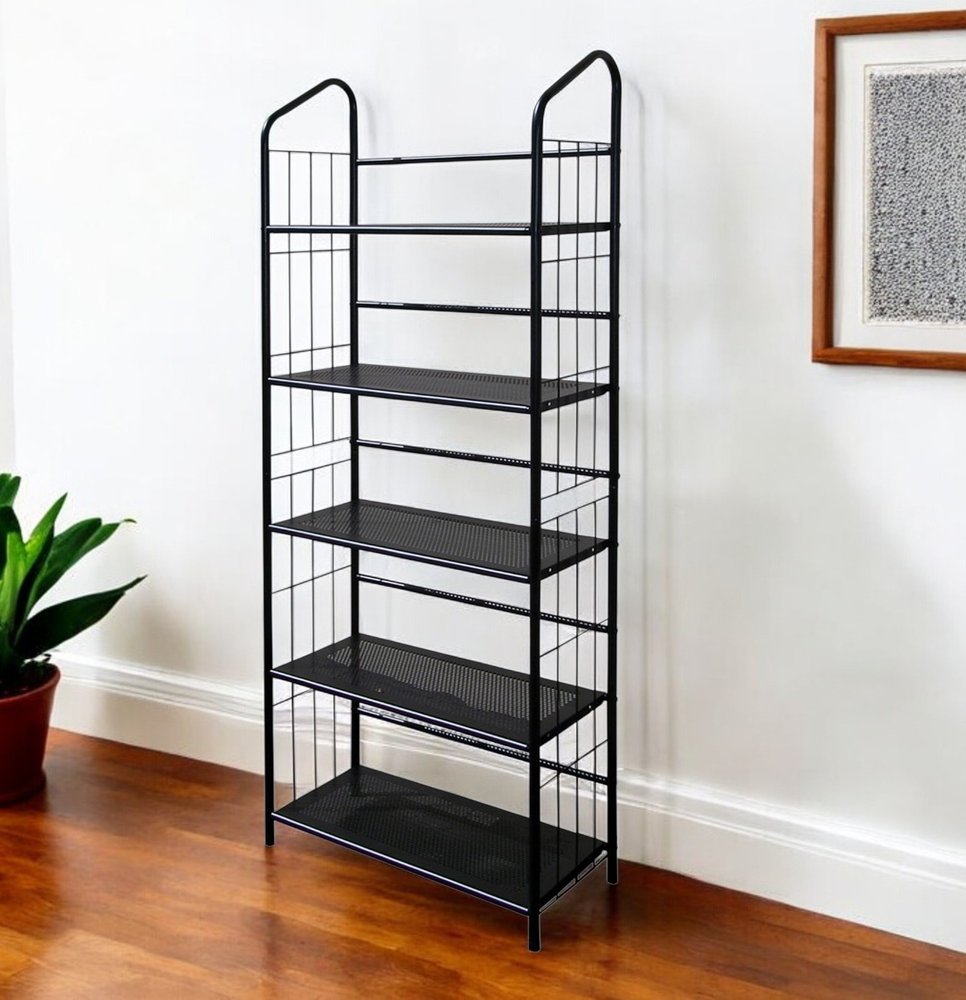 64" Black Metal Five Tier Bookcase