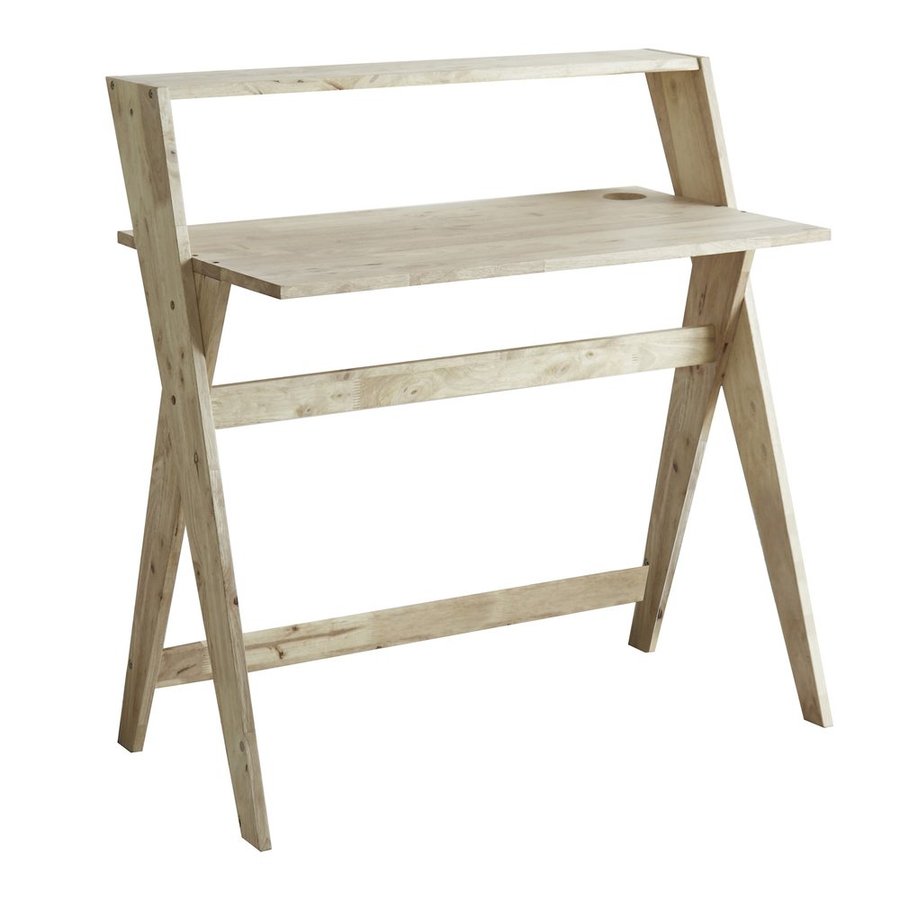 37" Natural Solid Wood Writing Desk With Shelf