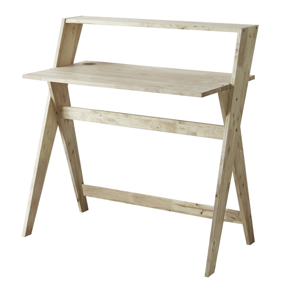 37" Natural Solid Wood Writing Desk With Shelf