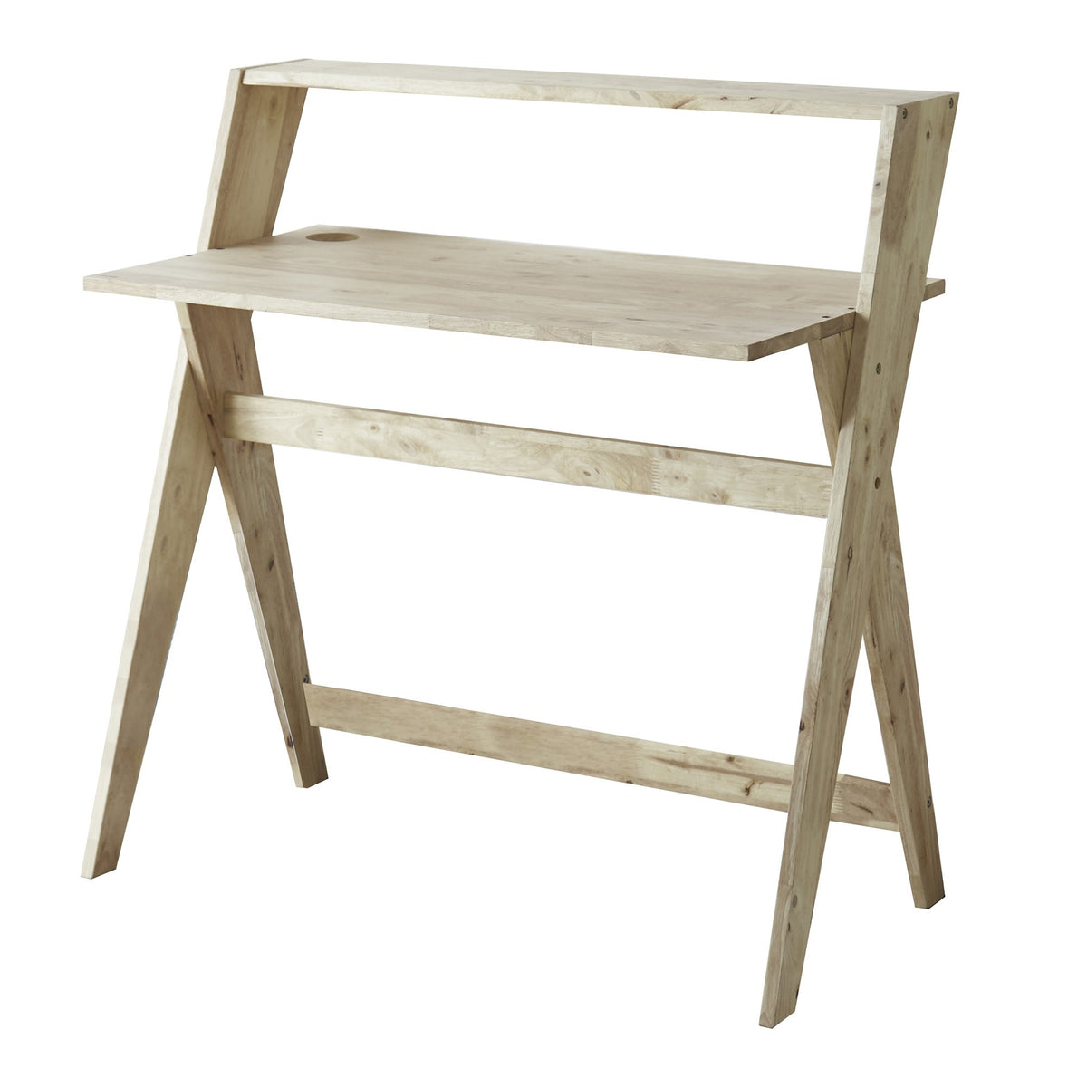 37" Natural Solid Wood Writing Desk With Shelf