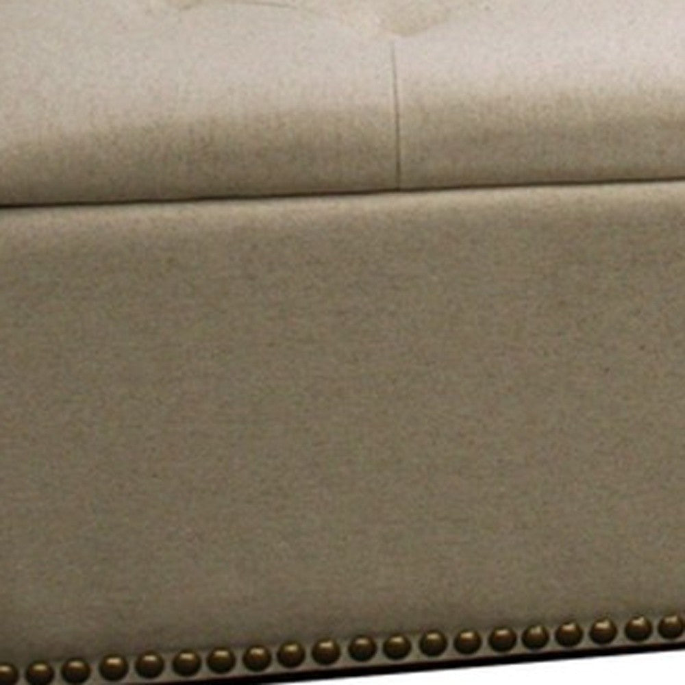 17" Beige and Black Upholstered Microfiber Bench with Flip top