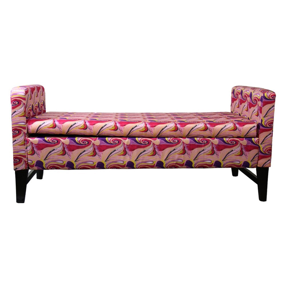 Modern Hot Pink and Purple Abstract Print Storage Bench