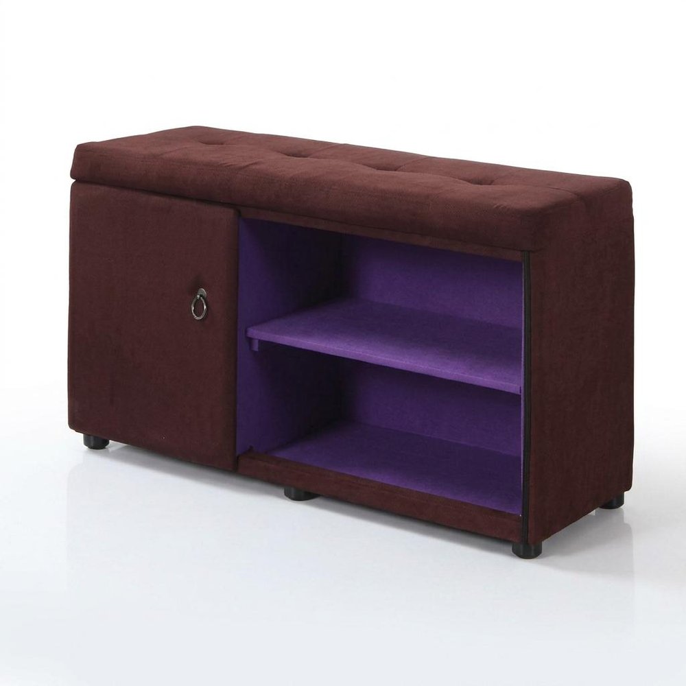 Brown and Purple Tufted Shoe Storage Bench