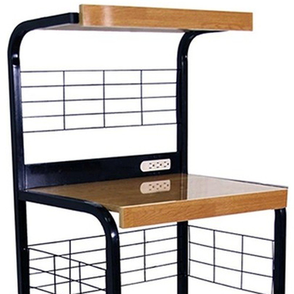 Black and Natural 26" Rolling Kitchen Cart With Storage