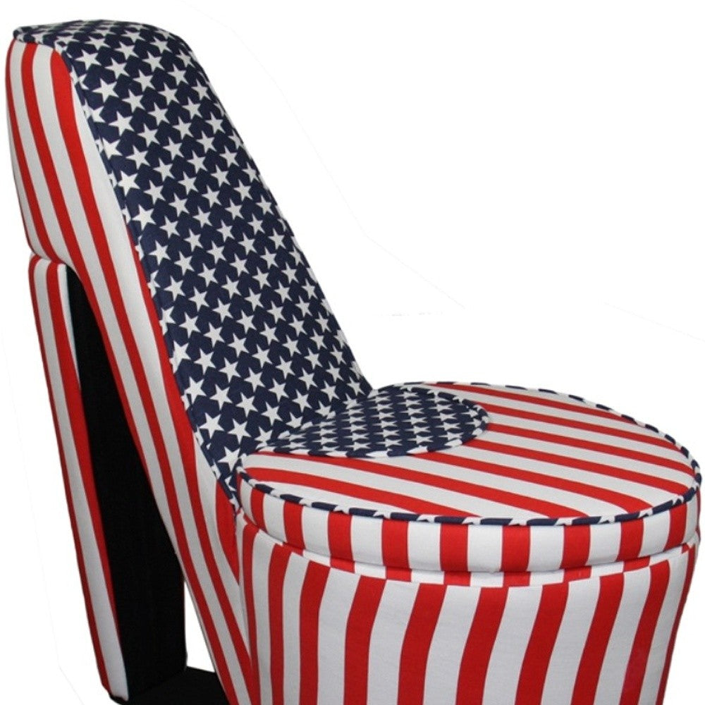 Red White and Blue Patriotic Print 5 High Heel Shoe Storage Chair