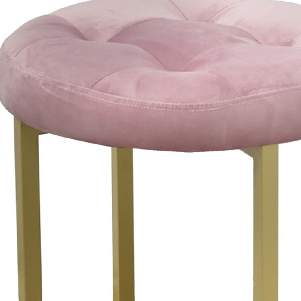 17" Pink Tufted Velvet and Gold Stool