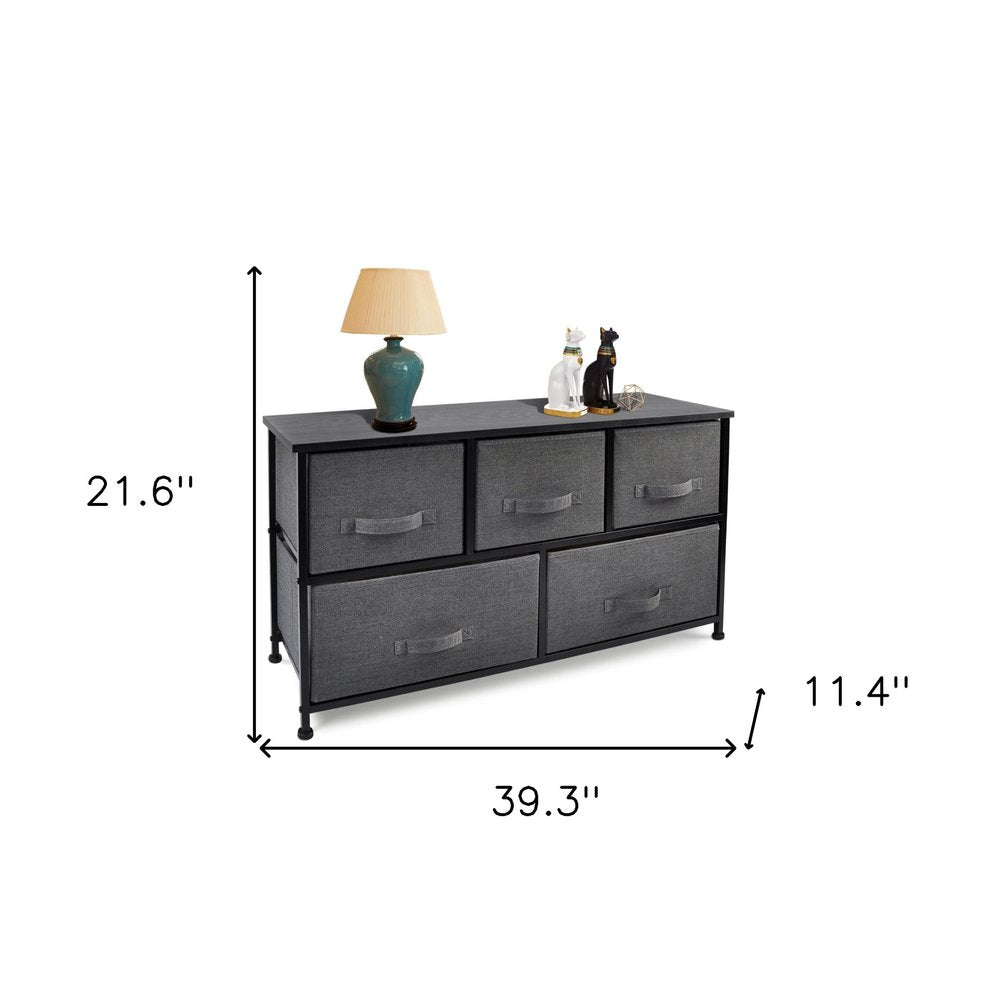 39" Gray and Black Accent Chest With Five Drawers