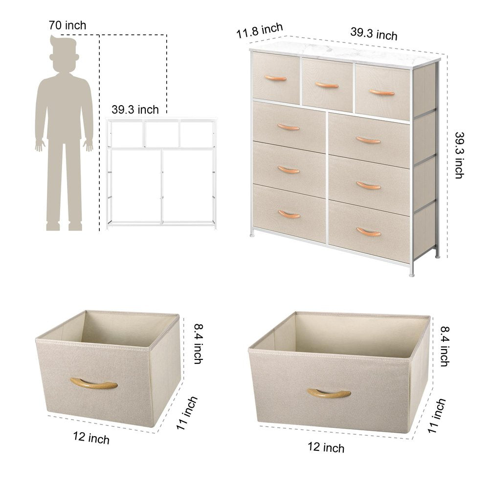39" White Square Accent Chest With Nine Drawers
