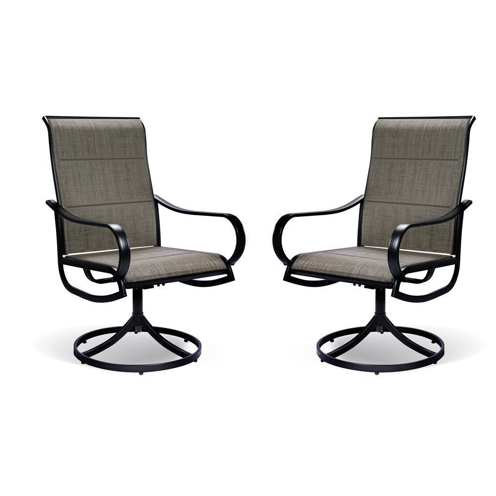 Set of Two Gray and Black Padded Sling Swivel Dining Chairs