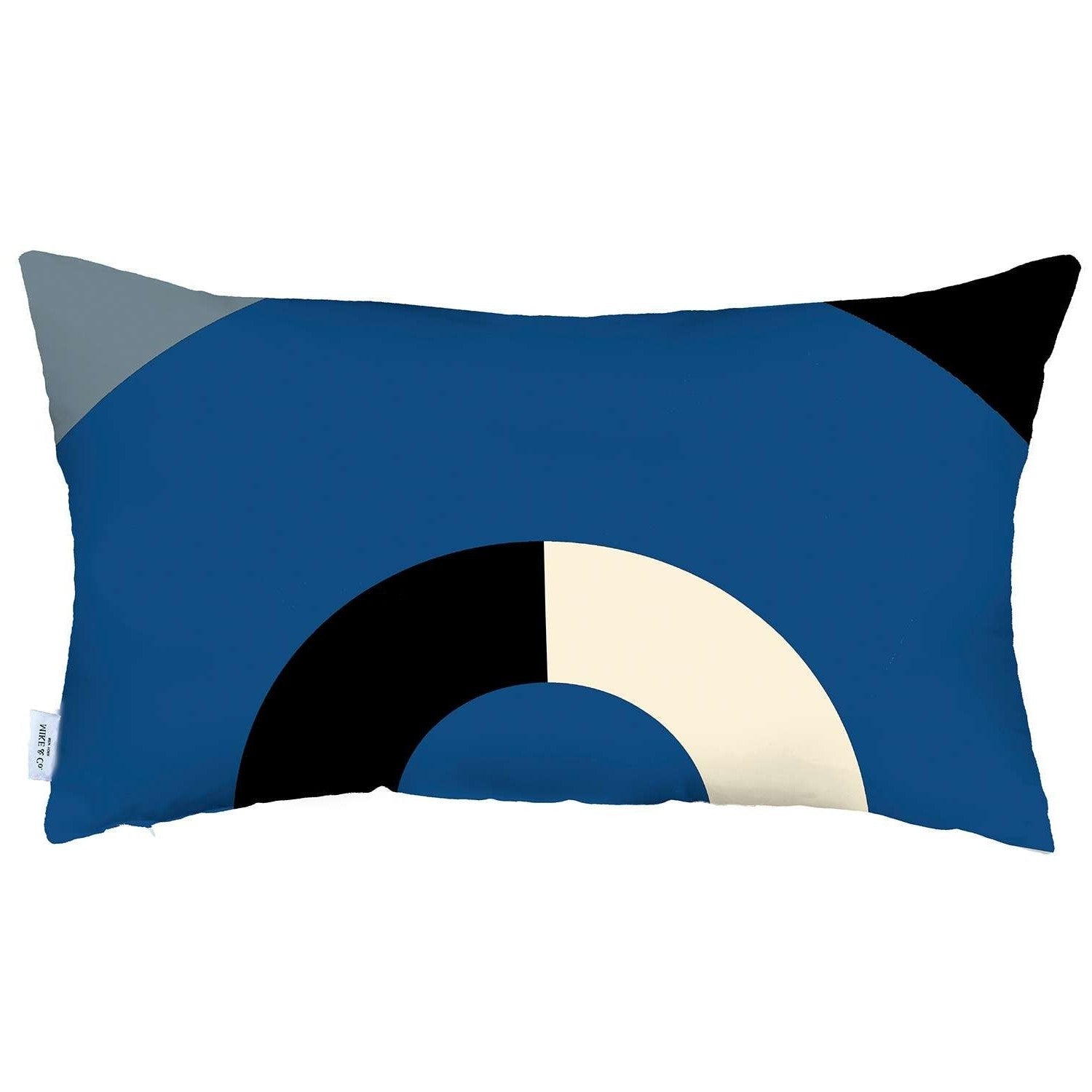 12" X 20" Black And Blue Abstract Zippered Handmade Polyester Lumbar Pillow Cover