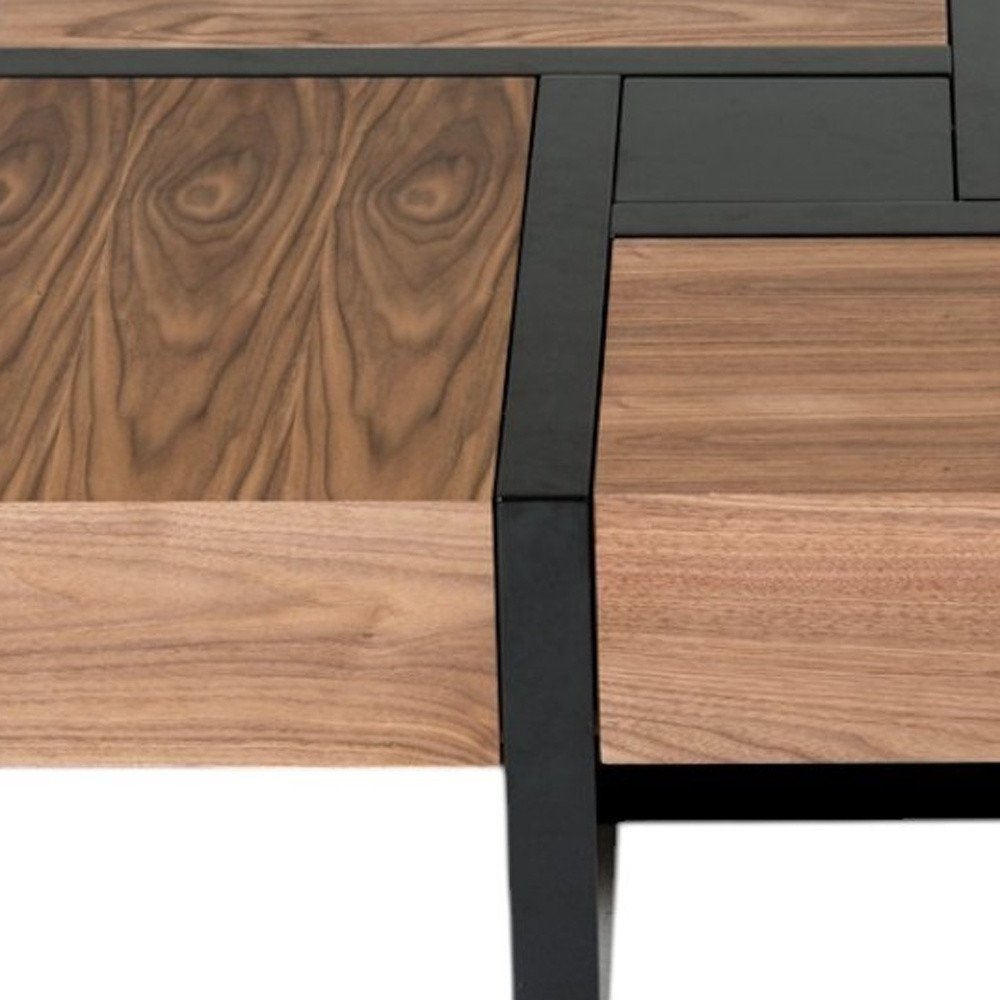 39" Brown and Black Wood Square Solid Coffee Table With Four Drawers