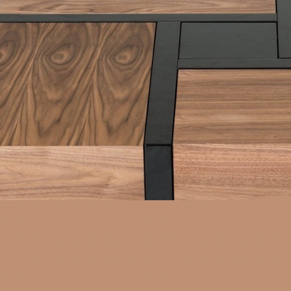 39" Brown and Black Wood Square Solid Coffee Table With Four Drawers