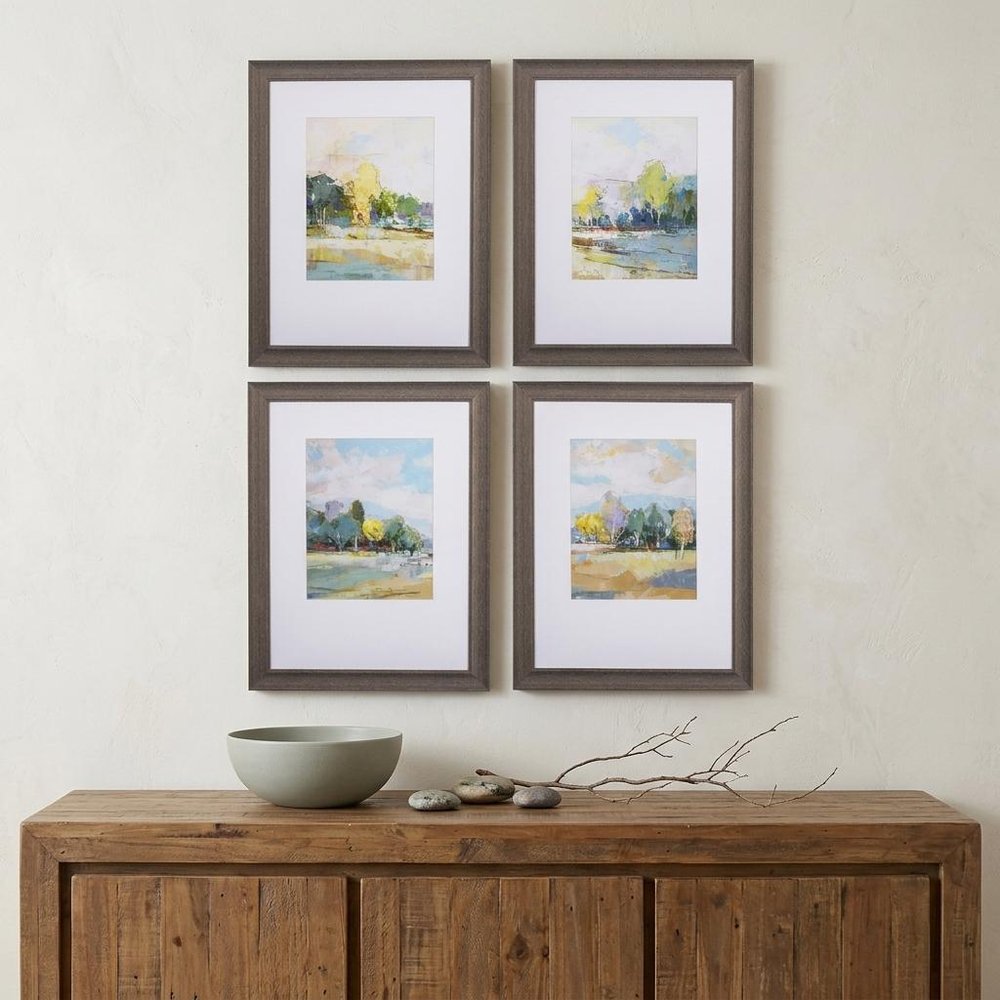 Set of Four Blue Trees Polystyrene Framed Art