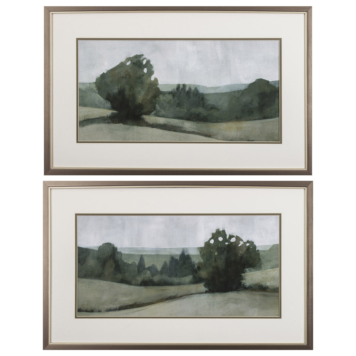 Set of Two Green Trees Framed Art