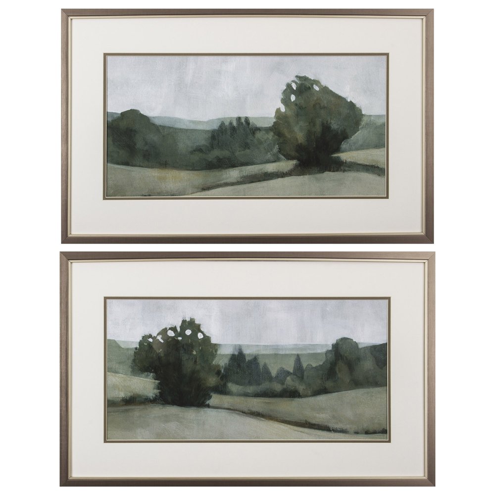 Set of Two Green Trees Framed Art