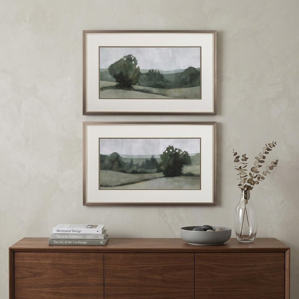 Set of Two Green Trees Framed Art