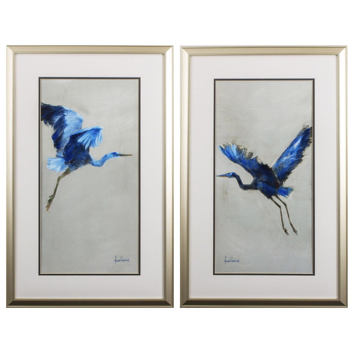 Set of Two Blue Heron Framed Art