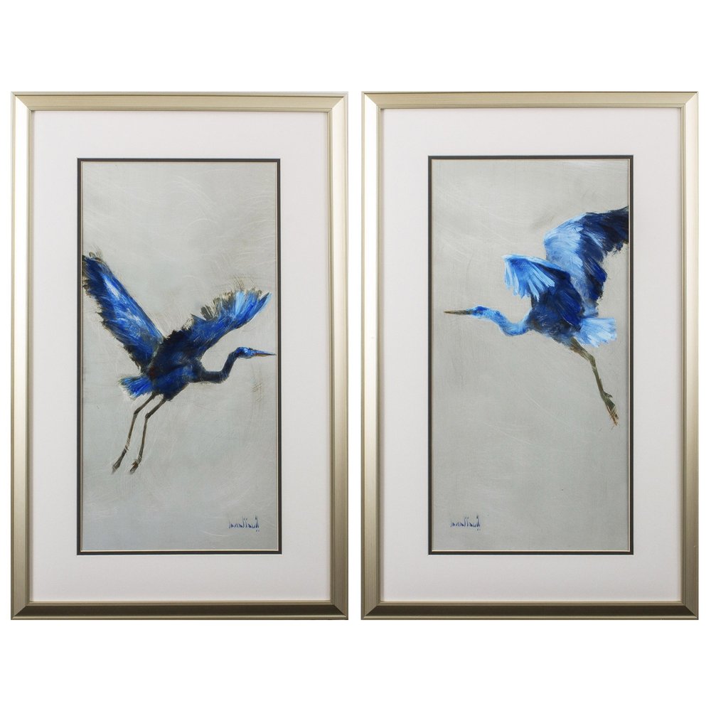Set of Two Blue Heron Framed Art