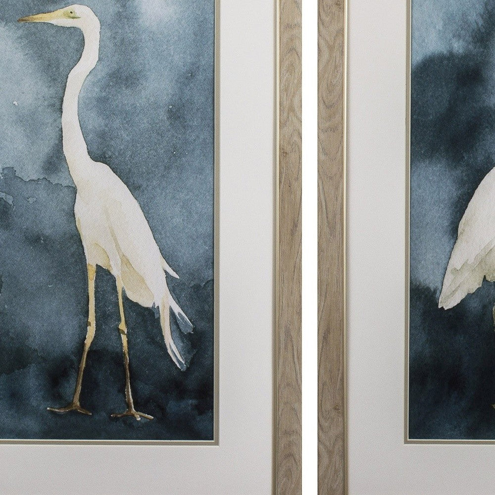 Set of Two Teal Blue Heron Framed Art