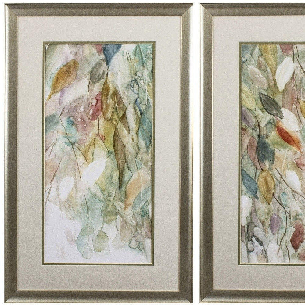 Set of Two Blue Leaves Framed Art