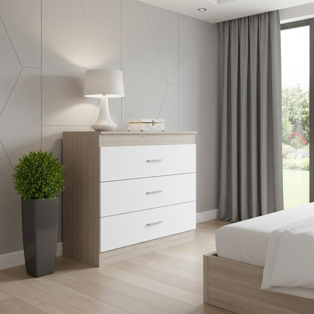 29" Light Gray and White Three Drawer Dresser