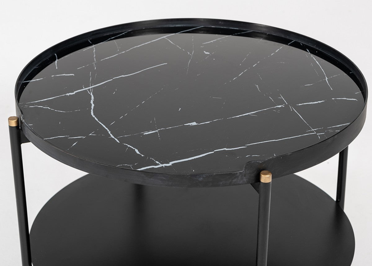 Modern Black Marble Painted Round Metal Coffee Table