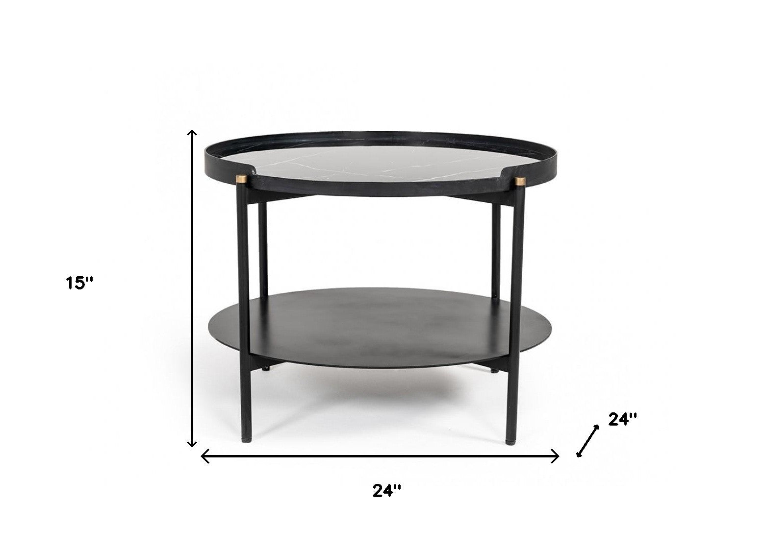 Modern Black Marble Painted Round Metal Coffee Table