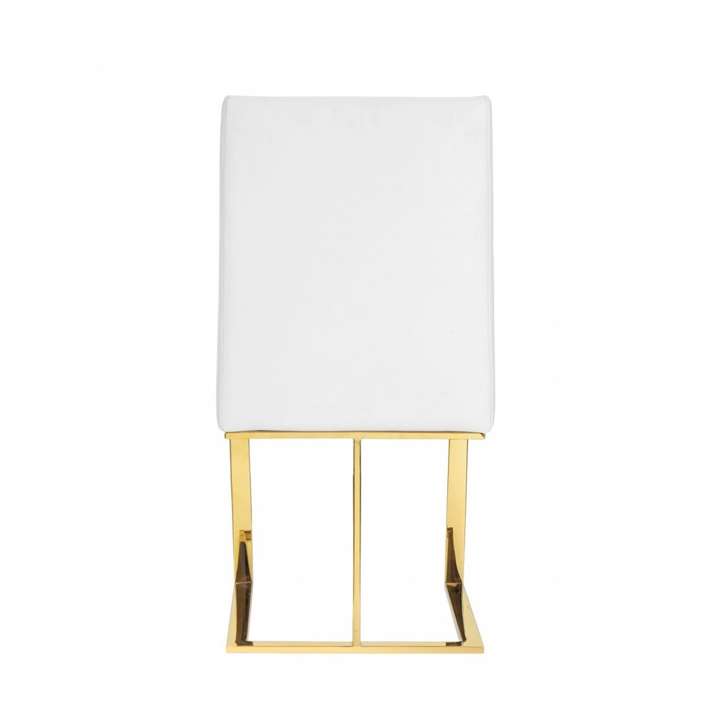 White and Gold Upholstered Faux Leather Dining Side Chair