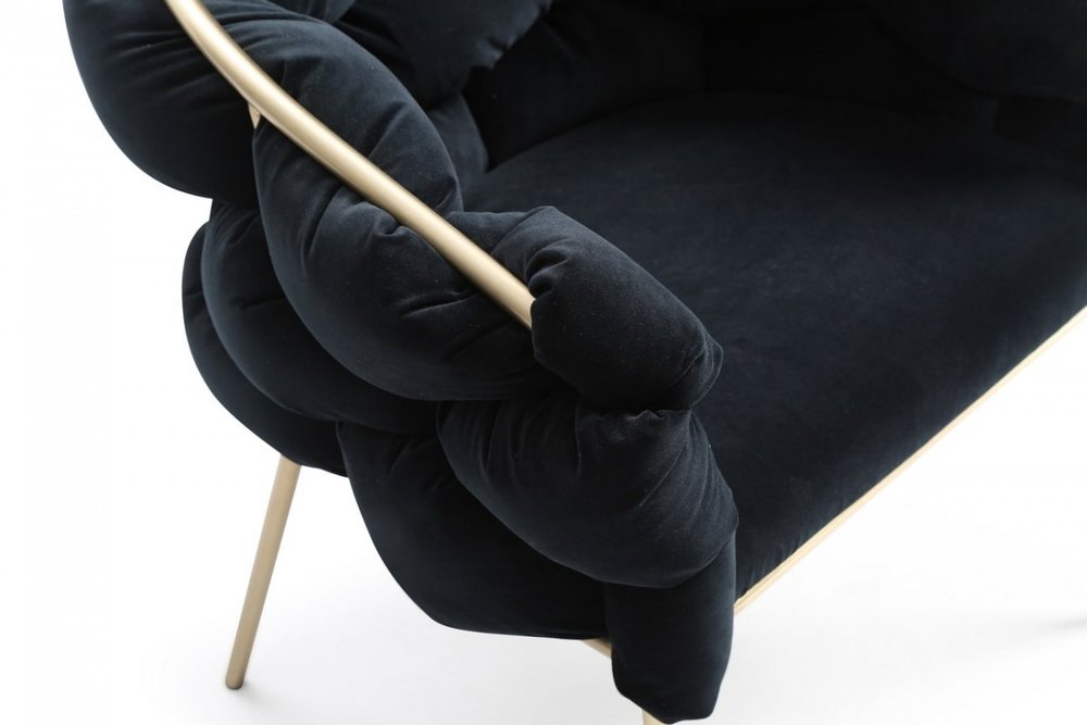 Black and Brass Upholstered Fabric Dining Arm Chair