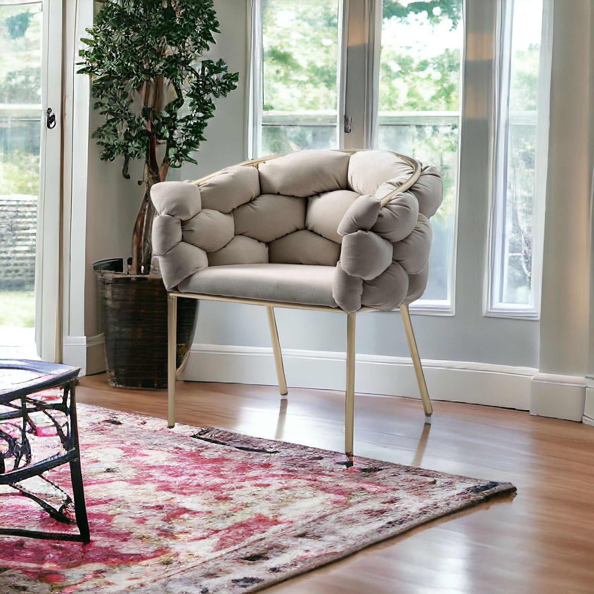 Gray Geo Velvet and Brushed Brass Velvet Dining Chair