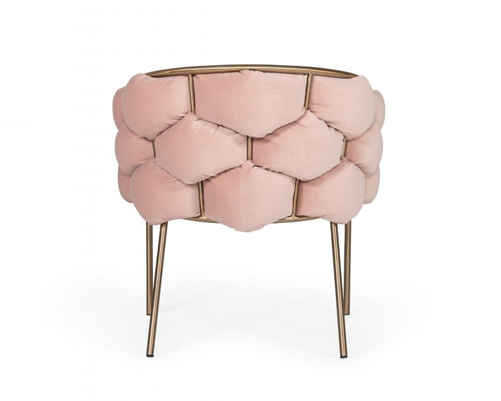 Pink and Brass Upholstered Fabric Dining Arm Chair
