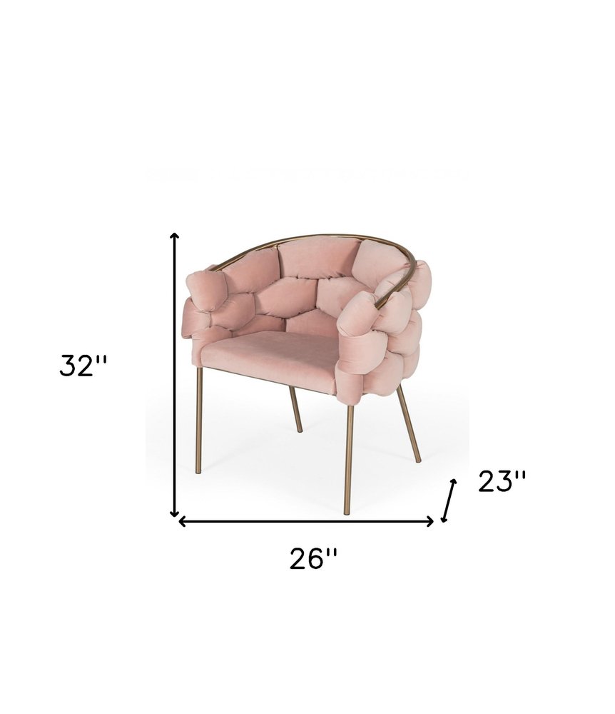 Pink and Brass Upholstered Fabric Dining Arm Chair