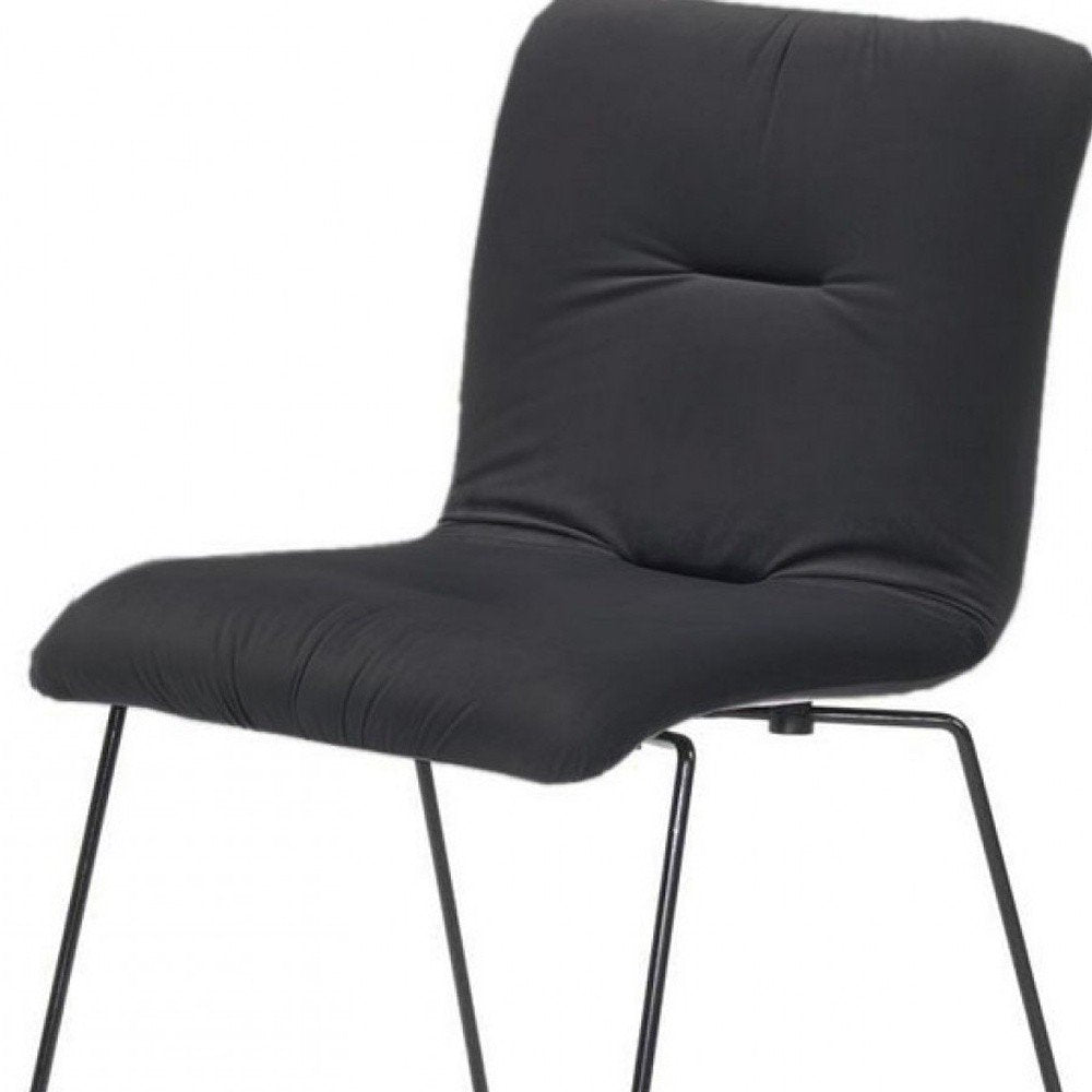 Set of Two Gray and Black Upholstered Fabric Dining Side Chairs