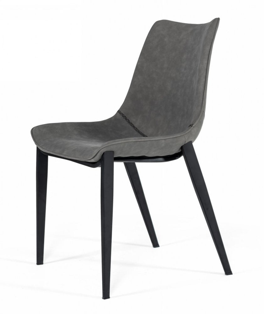 Set of Two Gray and Black Upholstered Faux Leather Dining Side Chairs