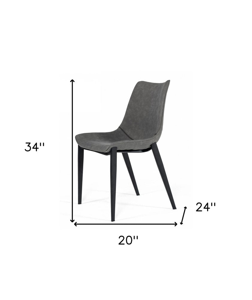 Set of Two Gray and Black Upholstered Faux Leather Dining Side Chairs
