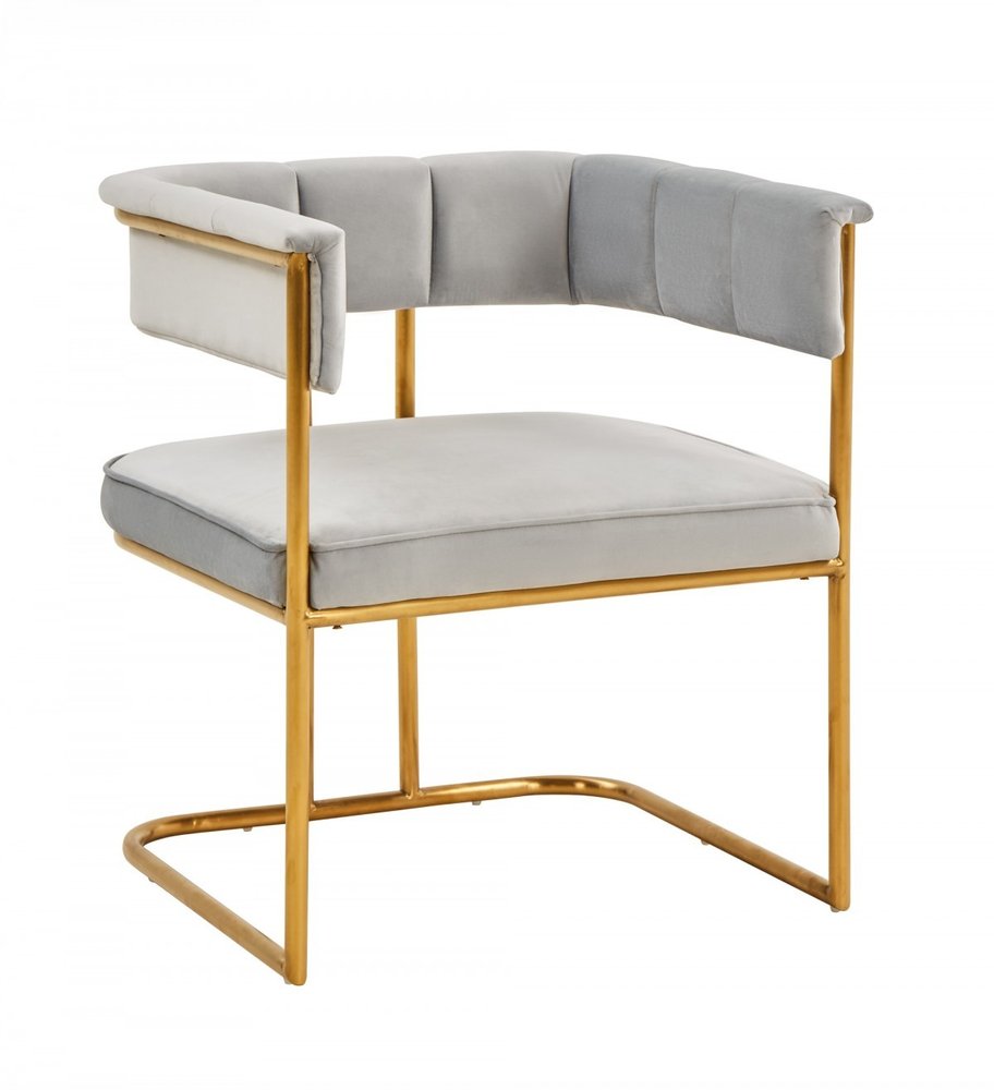 Gray and Gold Upholstered Fabric Dining Arm Chair