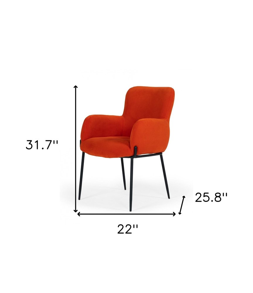 Orange and Black Upholstered Fabric Dining Arm Chair