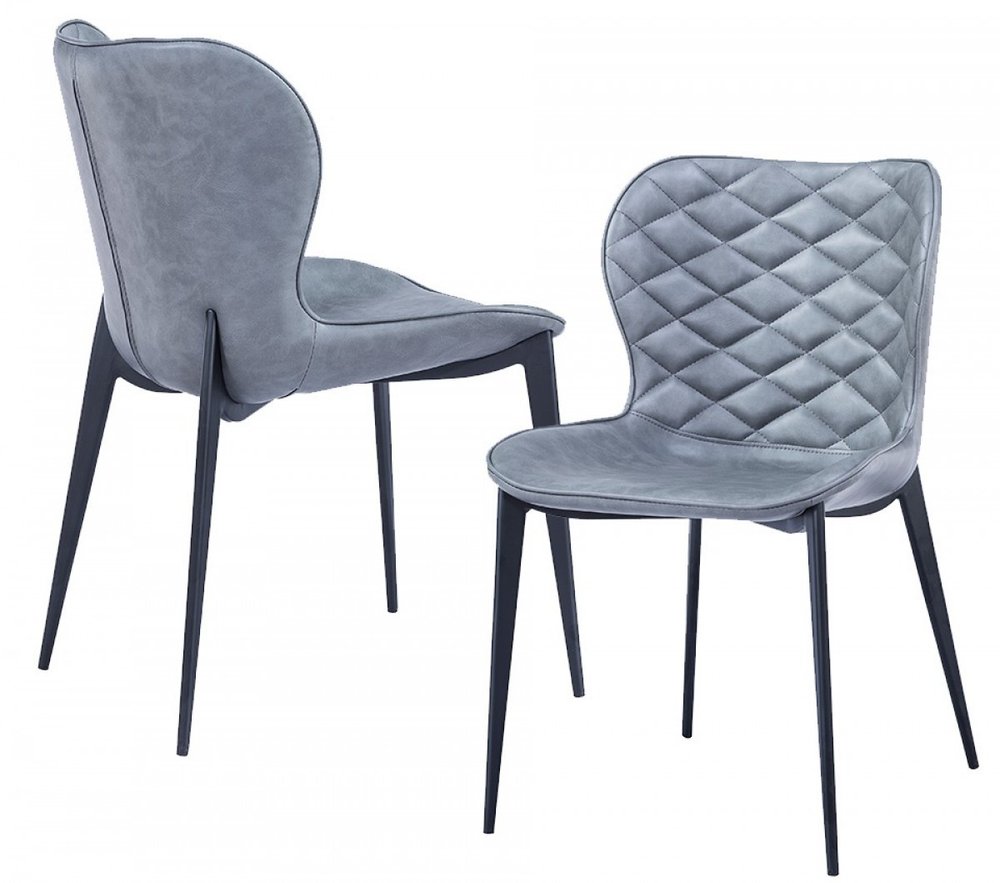 Set of Two Gray and Black Upholstered Faux Leather Dining Side Chairs