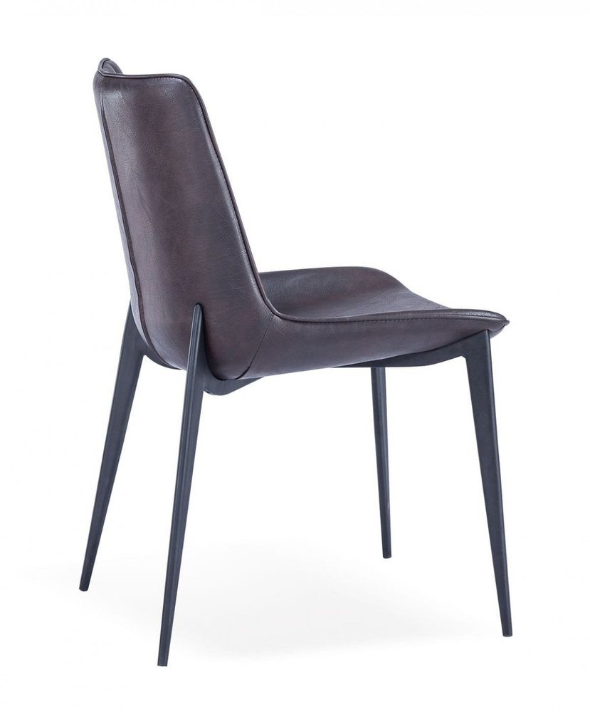 Set of Two Brown and Black Upholstered Faux Leather Dining Side Chairs