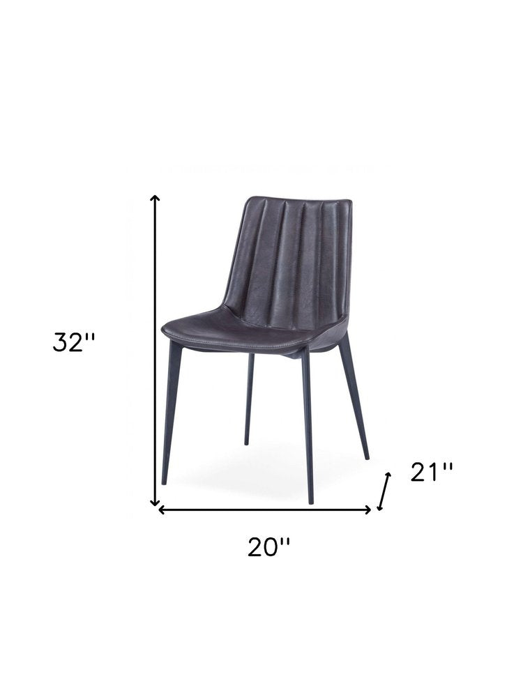 Set of Two Brown and Black Upholstered Faux Leather Dining Side Chairs