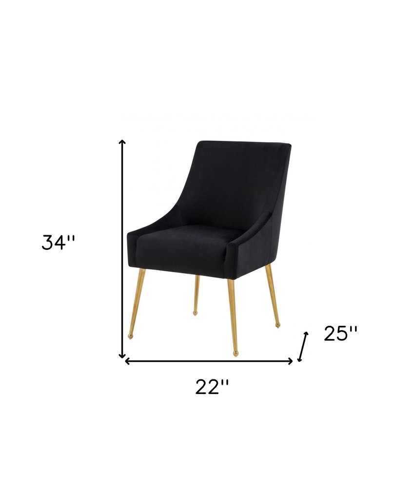 Set of Two Black and Gold Upholstered Velvet Wing Back Dining Arm Chairs