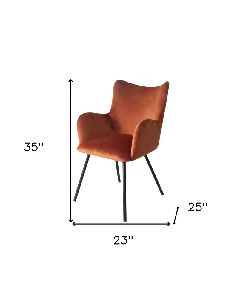 Orange and Black Upholstered Velvet Wing Back Dining Arm Chair