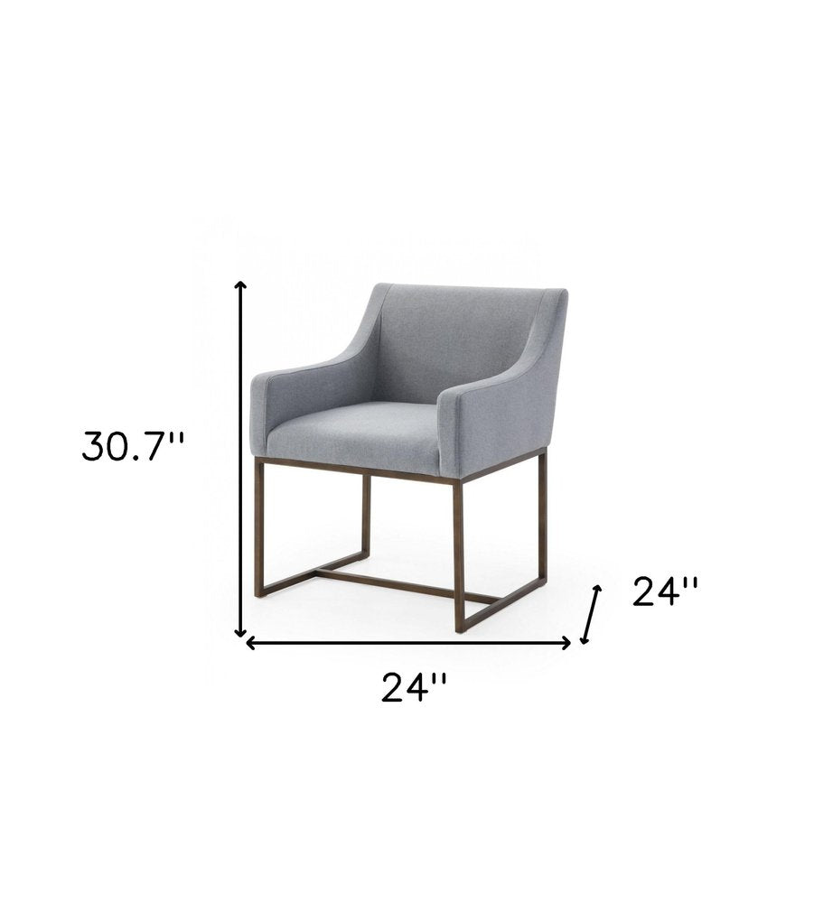 Gray and Antiqued Brass Upholstered Fabric Dining Arm Chair