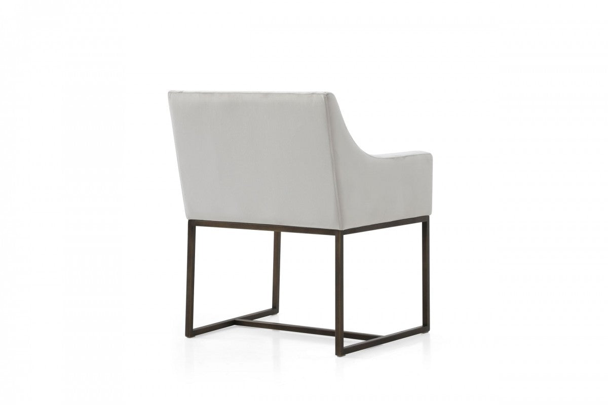 Beige and Antiqued Brass Upholstered Fabric Dining Arm Chair
